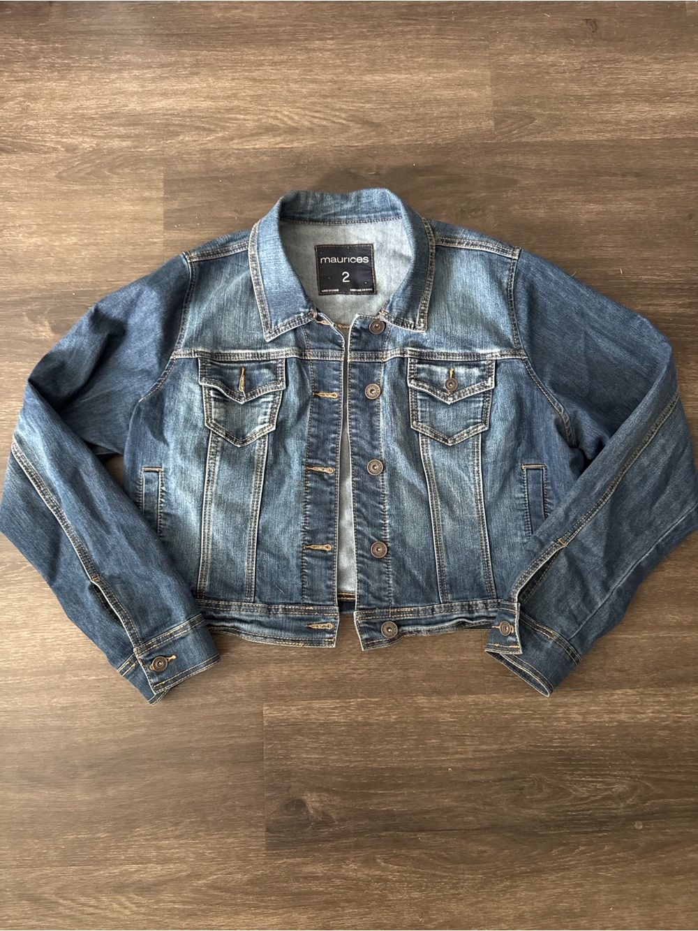 Maurices Distressed Blue Denim Trucker Jacket